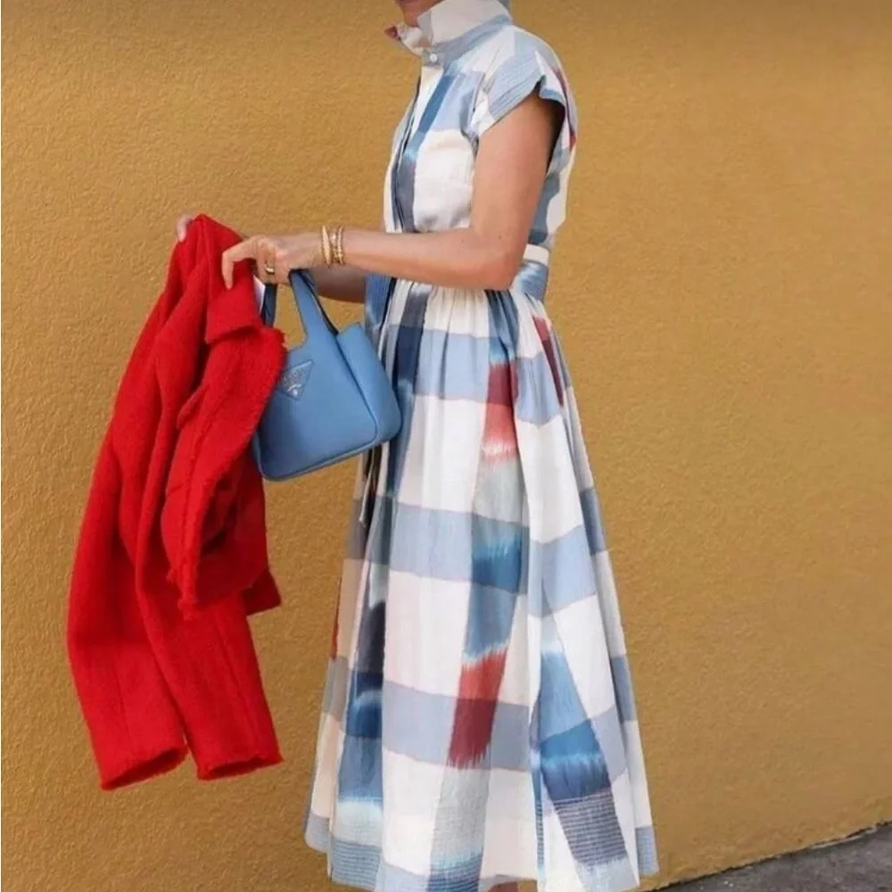 Plaid Blue and Red Midi Dress - Picture 4 of 6